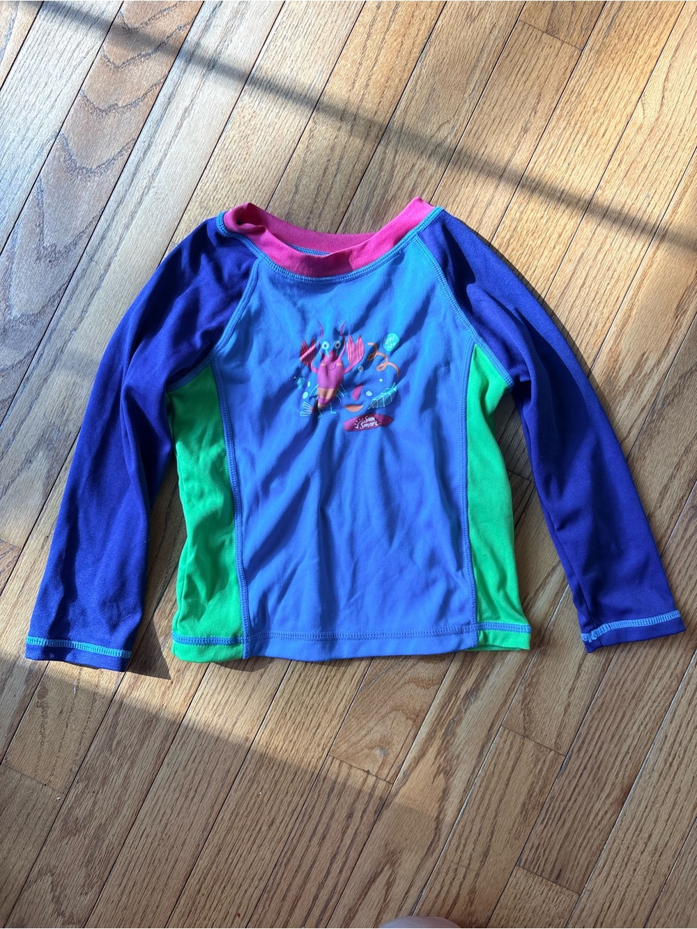 Girls' Long-Sleeve Swim Rash Guard - Blue, Purple & Green